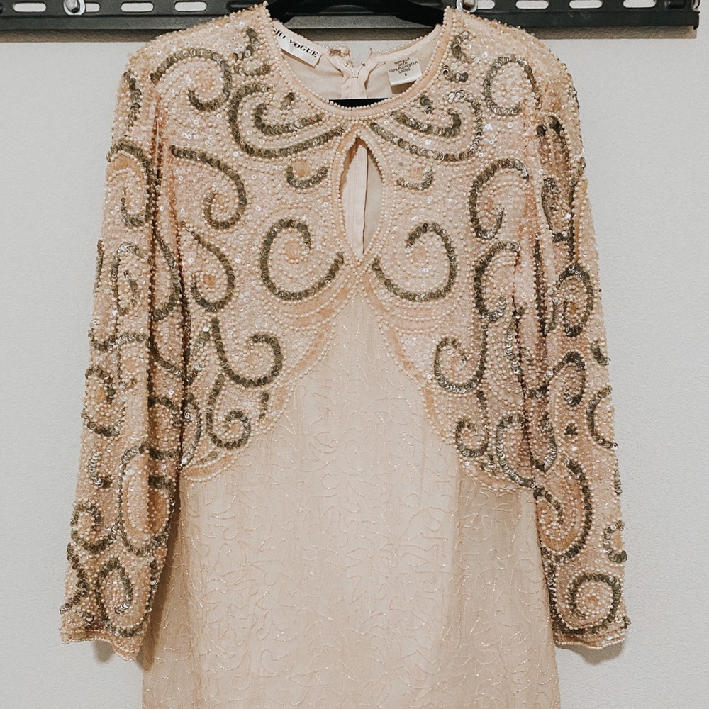 Vintage Sequin Mini Dress. Size Large. Champagne